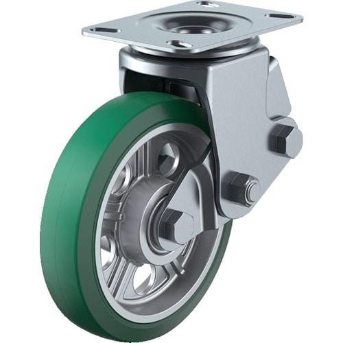 トラスコ中山 ユーエイ プレート式キャスター 自在車 200径 耐摩耗ゴム(緑)車輪(ご注文単位1個)【直送品】
