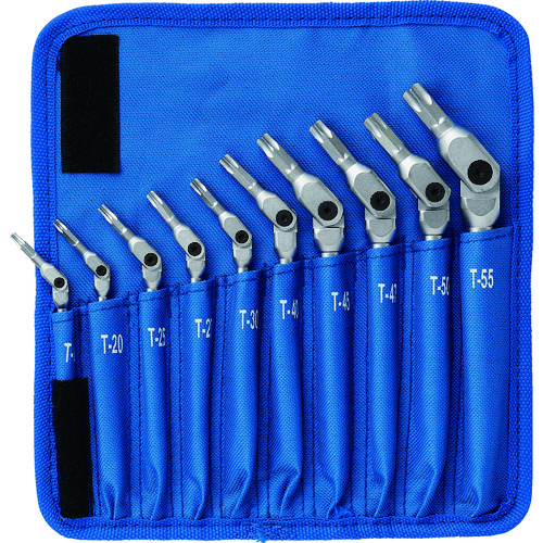 トラスコ中山 ボンダス ヘックスローブレンチ HEX PRO ピボットヘッド トルクスレンチセット 10本組(T15-T55)(ご注文単位1セット)【直送品】