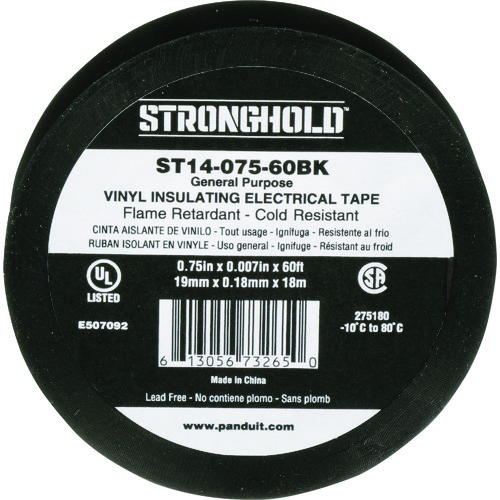 トラスコ中山 ストロングホールド StrongHoldビニールテープ 一般用途用 黒 幅19.1mm 長さ18m ST14-075-60BK(ご注文単位1袋)【直送品】