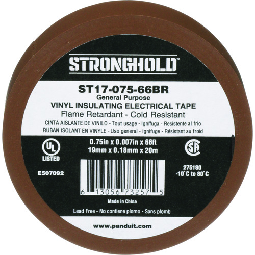 トラスコ中山 ストロングホールド StrongHoldビニールテープ 一般用途用 茶 幅19.1mm 長さ20m ST17-075-66BR(ご注文単位1袋)【直送品】