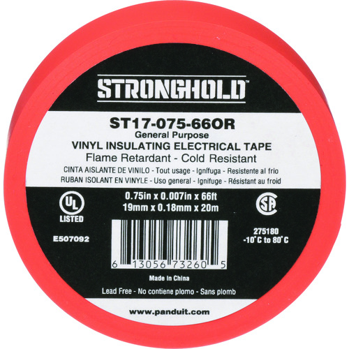 トラスコ中山 ストロングホールド StrongHoldビニールテープ 一般用途用 オレンジ 幅19.1mm 長さ20m ST17-075-66OR(ご注文単位1袋)【直送品】