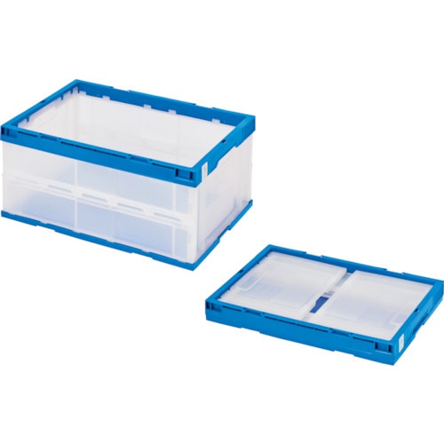トラスコ中山 積水 折りたたみコンテナ エコタイプ フタ無し 透明×ダークブルー 40リットル 透明青(ご注文単位1個)【直送品】