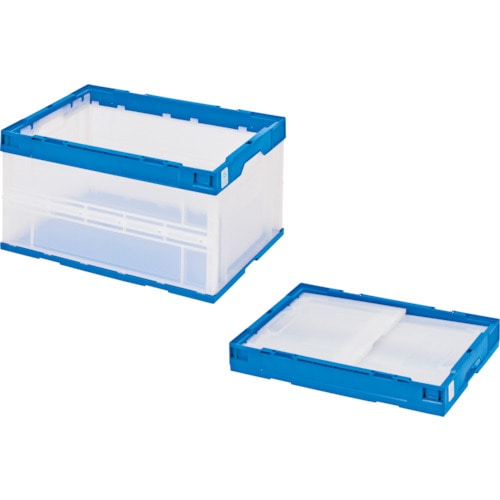 トラスコ中山 積水 折りたたみコンテナ エコタイプ フタ無し 透明×ダークブルー 75リットル 透明青(ご注文単位1個)【直送品】