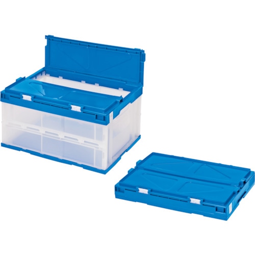 トラスコ中山 積水 折りたたみコンテナ エコタイプ フタ一体型 透明×ダークブルー 40リットル 透明青(ご注文単位1個)【直送品】