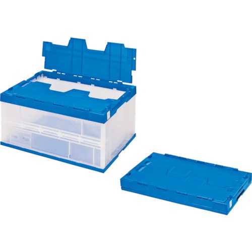 トラスコ中山 積水 折りたたみコンテナ エコタイプ フタ一体型 透明×ダークブルー 75リットル 透明青(ご注文単位1個)【直送品】