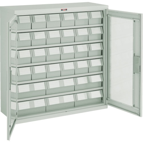 トラスコ中山 TRUSCO パーツケース バンラックケース L型 両開き扉 引出小X24 大X6個 ネオグレー(ご注文単位1台)【直送品】