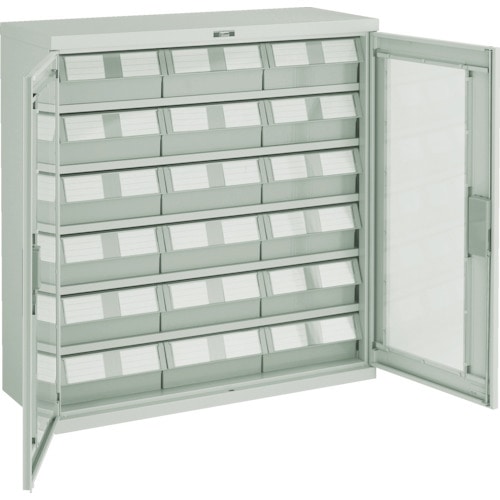 トラスコ中山 TRUSCO パーツケース バンラックケース M型 両開き扉 NG引出大X18個 ネオグレー(ご注文単位1台)【直送品】