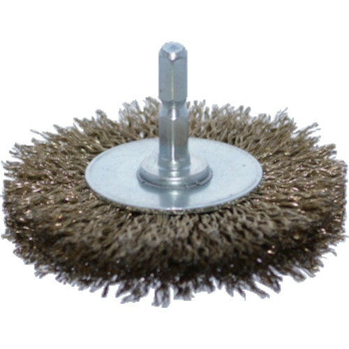 トラスコ中山 TRUSCO 軸付ホイールブラシ φ75X軸6.35 真鍮メッキ鋼線 線径0.2（ご注文単位1個）【直送品】
