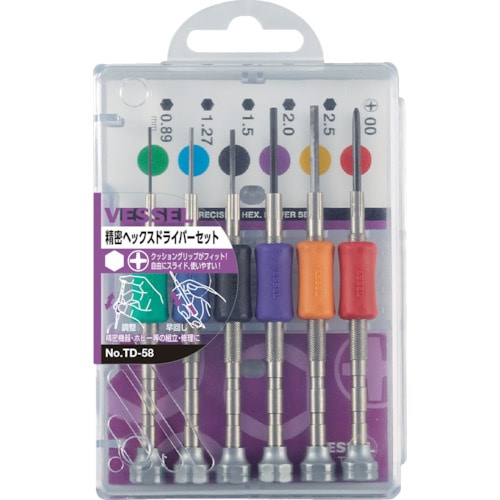 トラスコ中山 ベッセル 精密ヘックスドライバーセット TD‐58 6サイズ入り(ご注文単位1セット)【直送品】