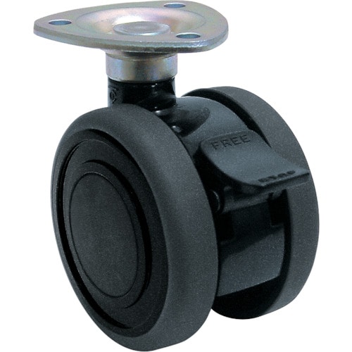 トラスコ中山 東海 プレート式双輪キャスター(エラストマー車) 60mmストッパー付き 黒色(ご注文単位1個)【直送品】