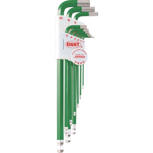 トラスコ中山 エイト 六角棒スパナ テーパーヘッド エキストラロング 単色カラーセットグリーン(ご注文単位1セット)【直送品】