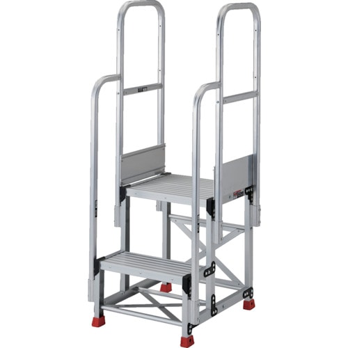 トラスコ中山 TRUSCO アルミ製作業用踏台 2段 高さ0.5m 天板寸法1000×400 段高250mm 階段両手すり付き（ご注文単位1台）【直送品】