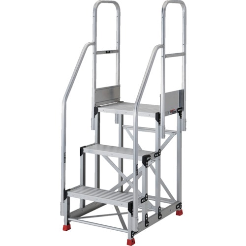 トラスコ中山 TRUSCO アルミ製作業用踏台 3段 高さ0.75m 天板寸法600×400 段高250mm 階段両手すり付き（ご注文単位1台）【直送品】