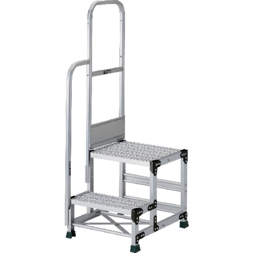 トラスコ中山 TRUSCO アルミ製作業用踏台 グレーチングタイプ 2段 高さ0.5m 天板寸法500×400 段高250mm 天場三方手すり付き(ご注文単位1台)【直送品】