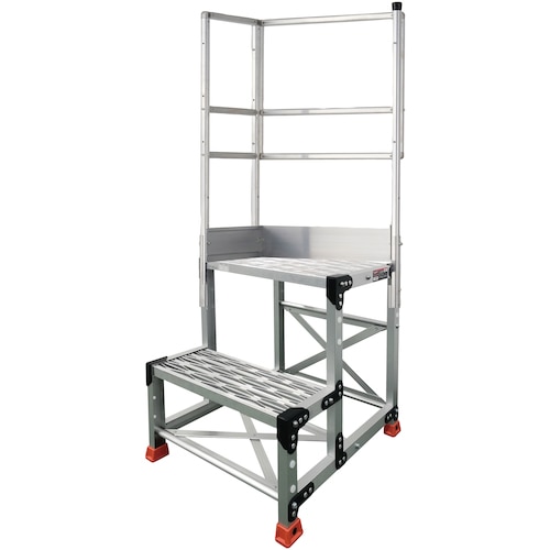 トラスコ中山 TRUSCO アルミ製作業用踏台 グレーチングタイプ 2段 高さ0.6m 天板寸法500×400 段高300mm 天場二方手すり付き(ご注文単位1台)【直送品】