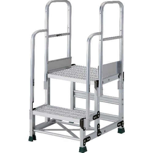 トラスコ中山 TRUSCO アルミ製作業用踏台 グレーチングタイプ 2段 高さ0.6m 天板寸法500×400 段高300mm 階段両手すり付き(ご注文単位1台)【直送品】