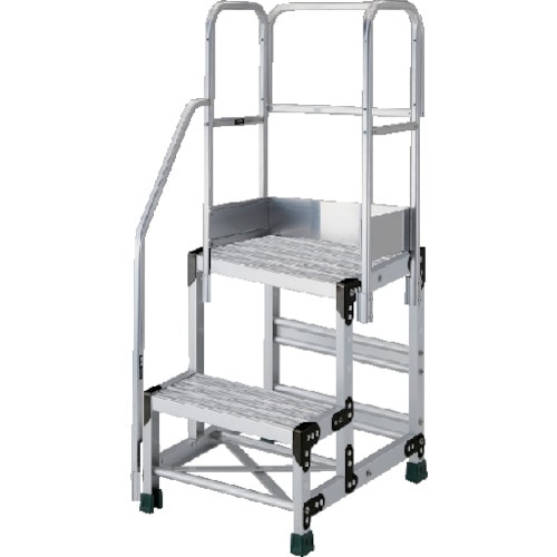 トラスコ中山 TRUSCO アルミ製作業用踏台 グレーチングタイプ 2段 高さ0.7m 天板寸法500×400 段高350mm 階段片手すり天場三方付き(ご注文単位1台)【直送品】