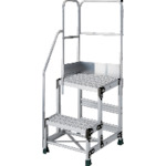 トラスコ中山 TRUSCO アルミ製作業用踏台 グレーチングタイプ 2段 高さ0.6m 天板寸法600×400 段高300mm 階段片手すり天場二方付き(ご注文単位1台)【直送品】