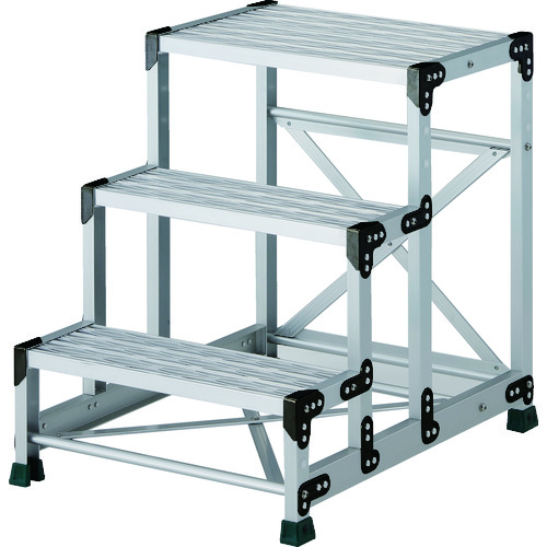 トラスコ中山 TRUSCO 作業用踏台 アルミ製・グレーチング仕様 SUS金具 3段 高さ0.75m 天板600×400(ご注文単位1台)【直送品】
