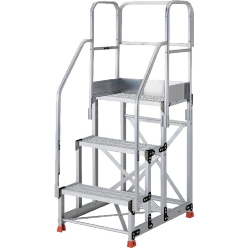 トラスコ中山 TRUSCO アルミ製作業用踏台 グレーチングタイプ 3段 高さ0.75m 天板寸法600×400 段高250mm フルセット手すり付き(ご注文単位1台)【直送品】