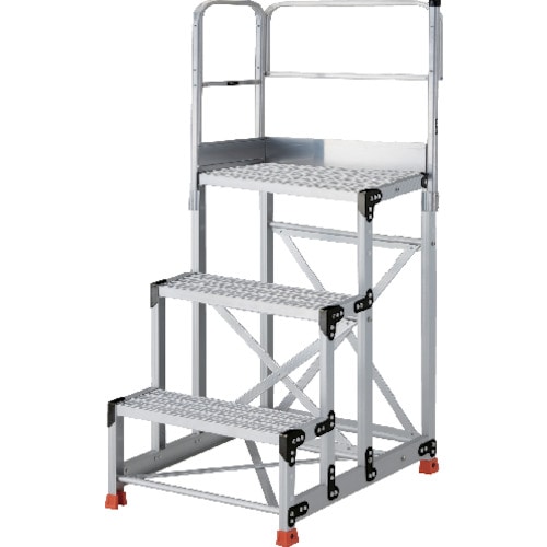 トラスコ中山 TRUSCO アルミ製作業用踏台 グレーチングタイプ 3段 高さ0.75m 天板寸法600×400 段高250mm 天場二方手すり付き(ご注文単位1台)【直送品】