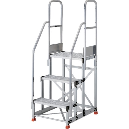 トラスコ中山 TRUSCO アルミ製作業用踏台 グレーチングタイプ 3段 高さ0.9m 天板寸法600×400 段高300mm 階段両手すり付き(ご注文単位1台)【直送品】