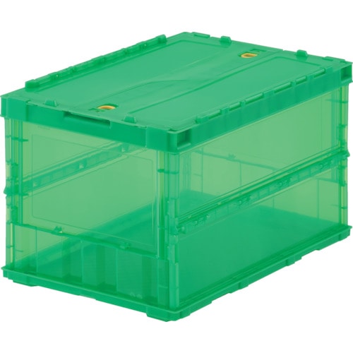 トラスコ中山 TRUSCO オリコン 薄型折りたたみコンテナ スケルコン 50L ロックフタ付 透明グリーン 緑(ご注文単位1個)【直送品】