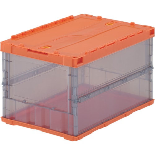 トラスコ中山 TRUSCO オリコン 薄型折りたたみコンテナ スケルコン 50L ロックフタ付 オレンジ/透明ブラック オレンジツートン(ご注文単位1個)【直送品】