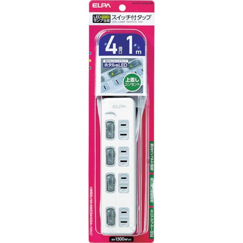 トラスコ中山 ELPA オフィス用タップ LEDランプ スイッチ付タップ 4個口 1m　818-9868（ご注文単位 1個）【直送品】
