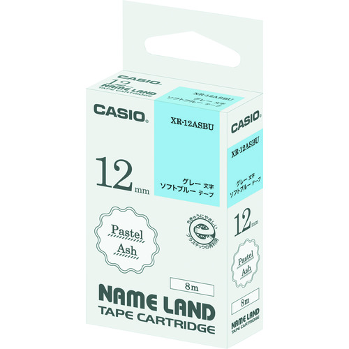 トラスコ中山 カシオ ネームランド用アッシュテープ、ソフトブルーにグレー文字12mm(ご注文単位 1個)【直送品】