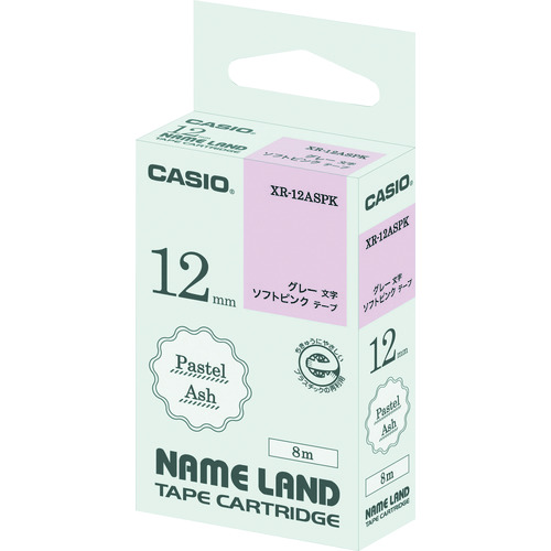 トラスコ中山 カシオ ネームランド用アッシュテープ、ソフトピンクにグレー文字12mm(ご注文単位 1個)【直送品】