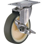 トラスコ中山 ハンマー Eシリーズオールステンレス 旋回式ウレタン車輪(ナイロンホイール)100mm ストッパー付 814-1966 (ご注文単位1個) 【直送品】