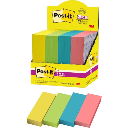 トラスコ中山 3M ポスト・イット 強粘着ふせん マルチカラー8 増量パック 607-2415  (ご注文単位1箱) 【直送品】