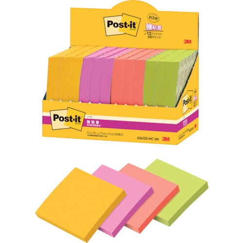 トラスコ中山 3M ポスト・イット 強粘着ノート マルチカラー6 増量パック 607-2423  (ご注文単位1箱) 【直送品】
