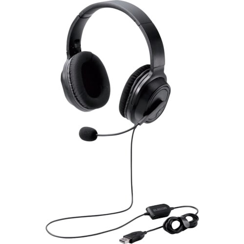 トラスコ中山 エレコム オーバーヘッドタイプヘッドセット 両耳 USB 40mmドライバ ブラック 336-2290 (ご注文単位1個) 【直送品】