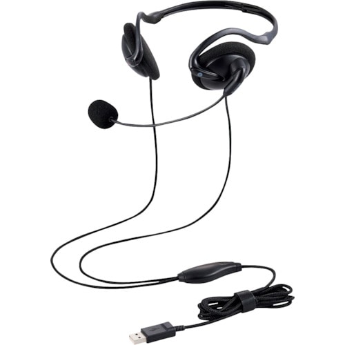トラスコ中山 エレコム 有線ヘッドセット ネックバンド型 折りたたみ式 USB 両耳 ブラック 369-4903 (ご注文単位1個) 【直送品】
