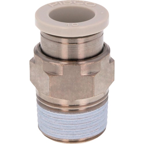 トラスコ中山 ピスコ チューブフィッティング ストレート 適合外径10mm 接続口径R3/8 ライトグレー 268-8528 (ご注文単位1個) 【直送品】