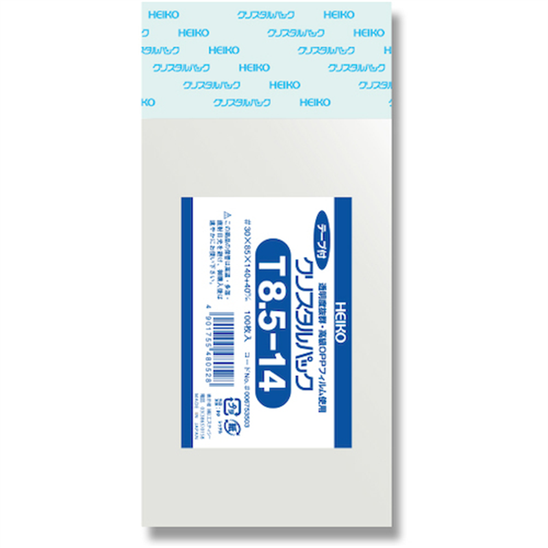 HEIKO OPP袋 クリスタルパック テープ付 T 8.5-14 100枚入り 1袋（ご注文単位1袋）【直送品】