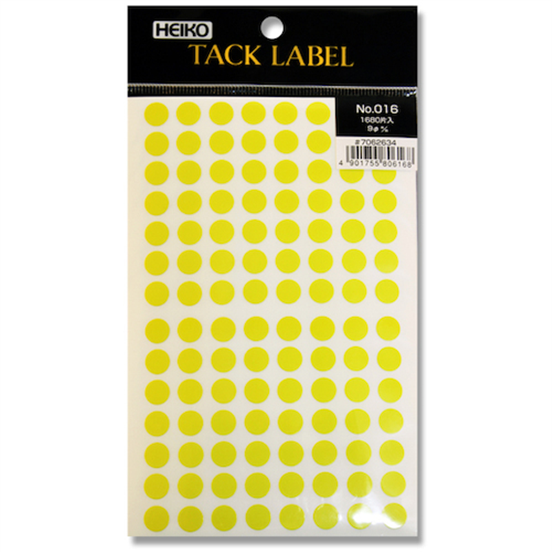 HEIKO タックラベル φ9 No.016 黄色 1680枚入り 1束（ご注文単位1束）【直送品】
