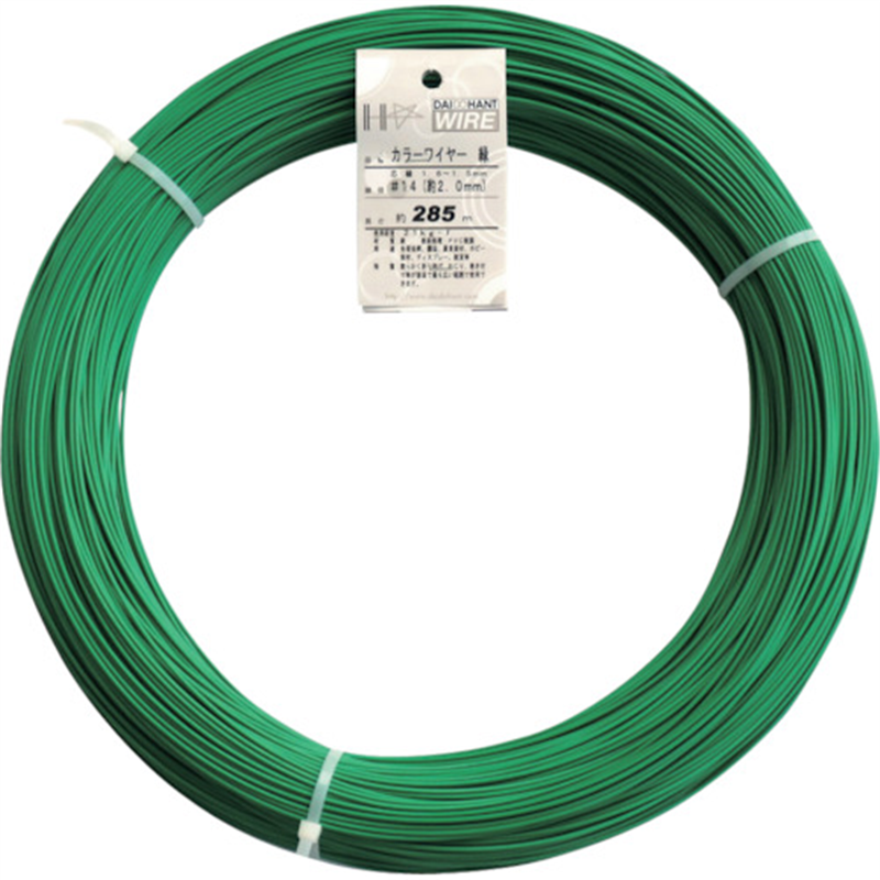 DAIDOHANT カラーワイヤー 緑 #14(2.0mm) 5Kg巻 1巻（ご注文単位1巻）【直送品】