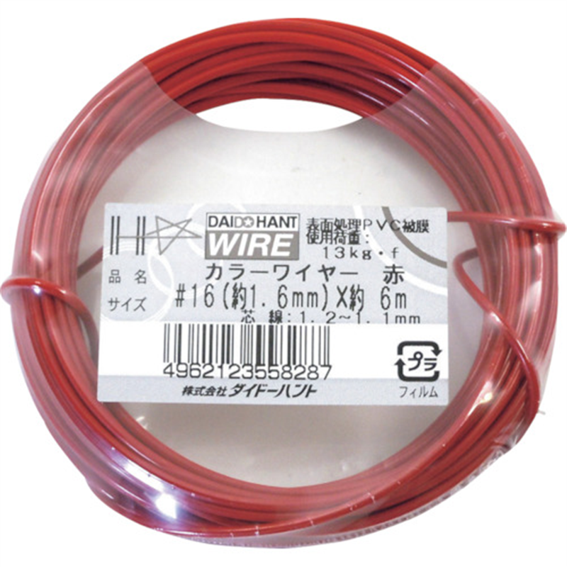 DAIDOHANT カラーワイヤー 赤 #16(1.6mm)x6m 1巻（ご注文単位1巻）【直送品】