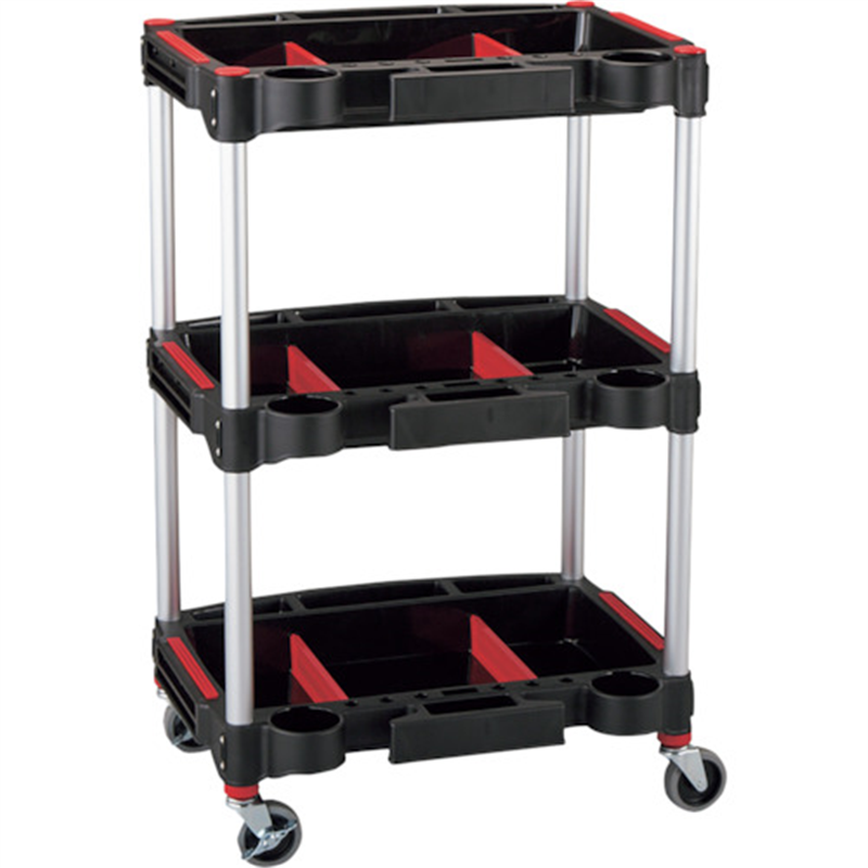緑十字 ツールカート KT-4658X 黒 570×455×890mm トレイ3段 1台（ご注文単位1台）【直送品】