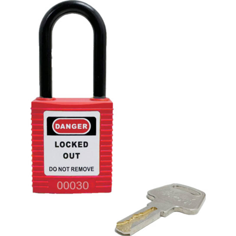セーフラン ロックアウト用絶縁パドロック 赤 吊38mmタイプ 1個（ご注文単位1個）【直送品】