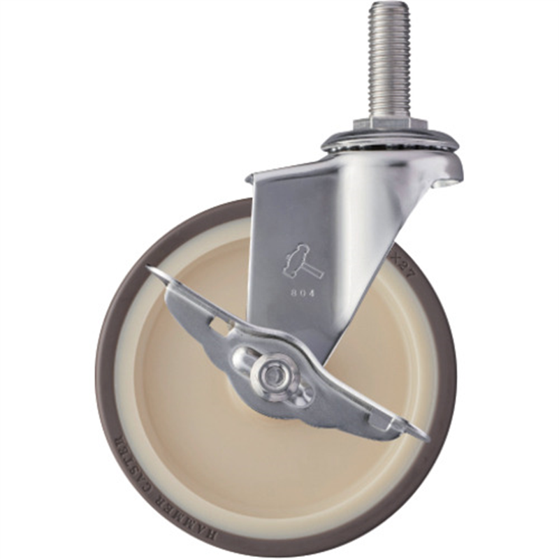 ハンマー ステンレス製ねじ込み式キャスター 320EAシリーズ(ウレタン車・ステンレス金具) 車輪径125mm 自在ストッパー付 1個（ご注文単位1個）【直送品】