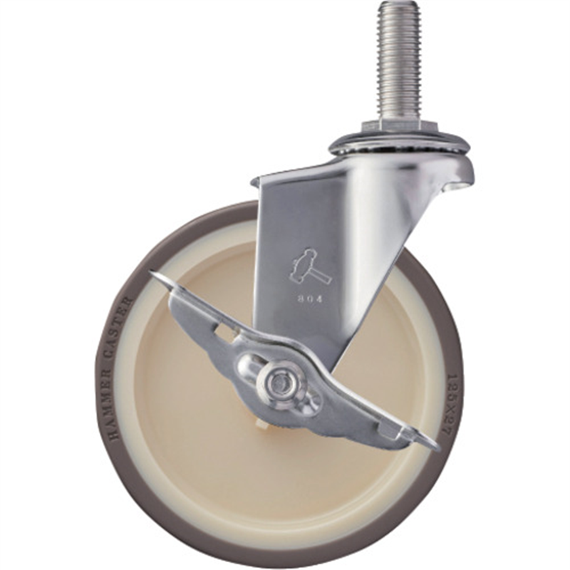 ハンマー ステンレス製ねじ込み式キャスター 320EAシリーズ(ウレタン車・ステンレス金具) 自在ストッパー付 車輪径125mm  1個（ご注文単位1個）【直送品】