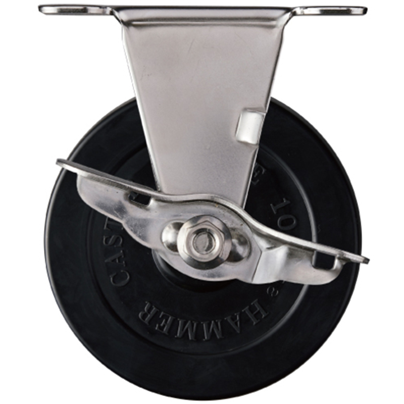 ハンマー ステンレス製プレート式キャスター 固定(ストッパー付) 車輪径100mm ゴム車輪 Eシリーズ 1個（ご注文単位1個）【直送品】
