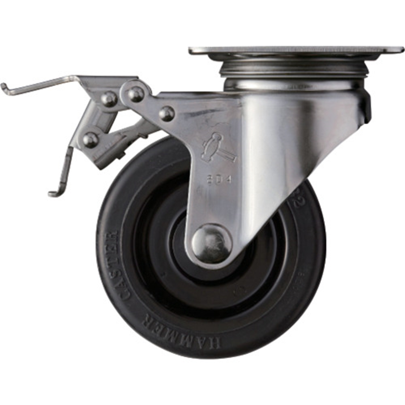ハンマー ステンレス製プレート式キャスター 自在(ストッパー付) 車輪径100mm ゴム車輪 Sシリーズ 1個（ご注文単位1個）【直送品】