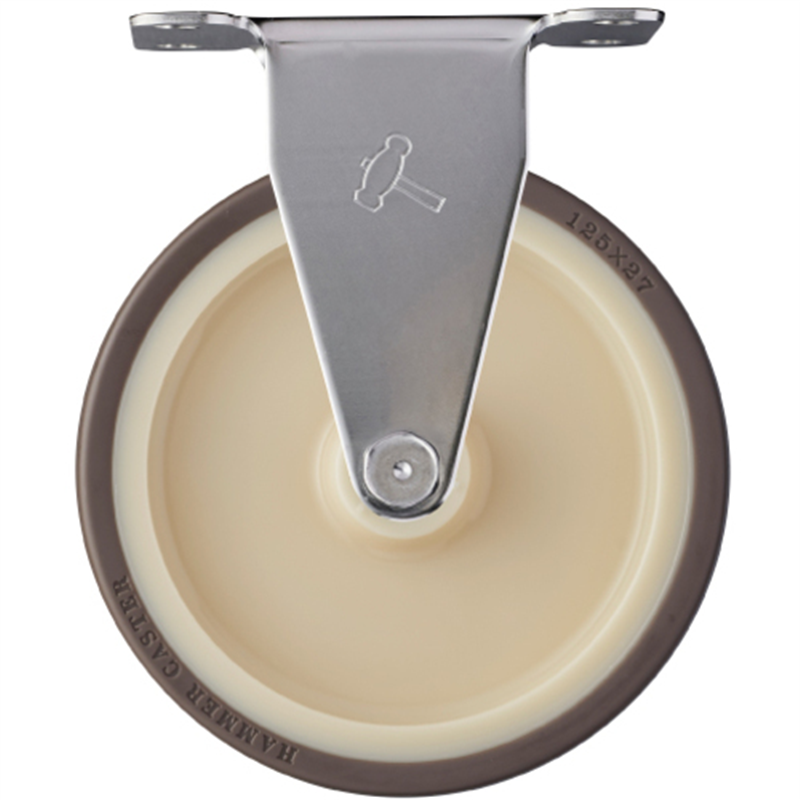 ハンマー ステンレス製プレート式キャスター 320Eシリーズ(ナイロンホイールウレタン車・ステンレス金具) 固定 車輪径125mm  1個（ご注文単位1個）【直送品】