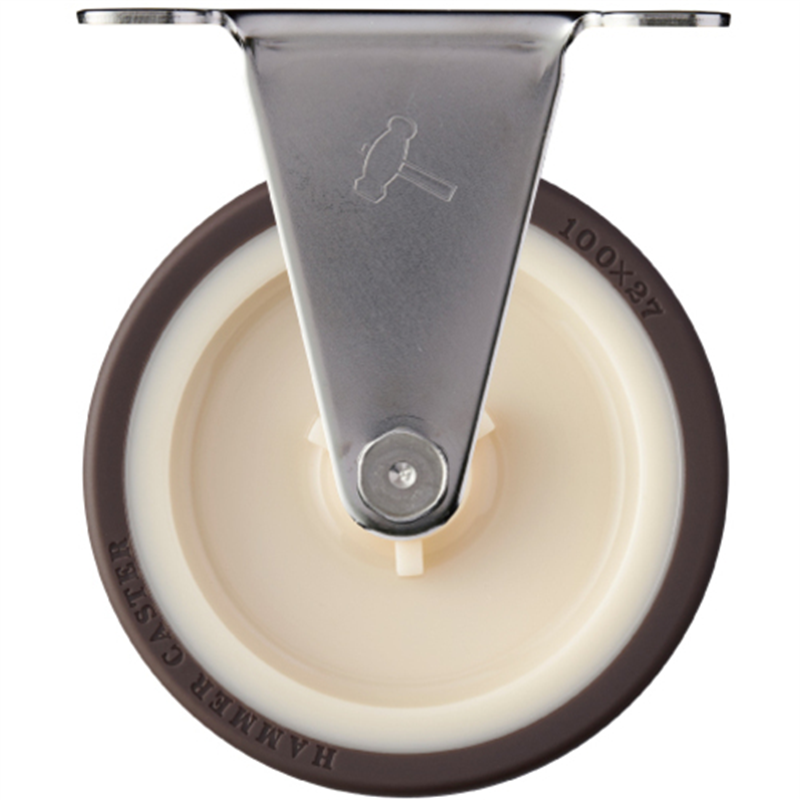 ハンマー ステンレス製プレート式キャスター 固定 車輪径100mm ウレタン車 1個（ご注文単位1個）【直送品】