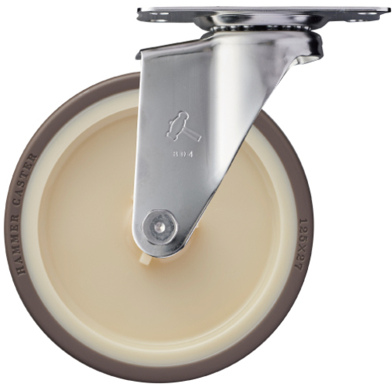 ハンマー ステンレス製プレート式キャスター 自在 車輪径125mm ウレタン車 Eシリーズ 1個（ご注文単位1個）【直送品】
